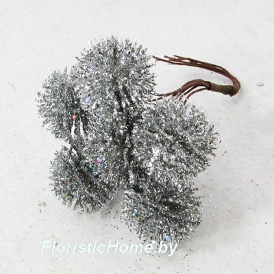 Шарики пушистые 6 шт. в глиттере в связке, d 3 см, 0 - в ассортименте