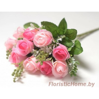 БУКЕТ ЦВЕТОВ Розы с мелкими цветами и тычинками, h 33 см, розовый - нежно-розовый