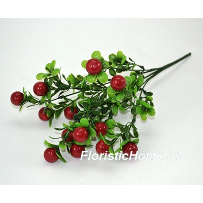 ВЕТКА Брусничника с крупной ягодой, Пластик, L 34 см, зеленый-красный