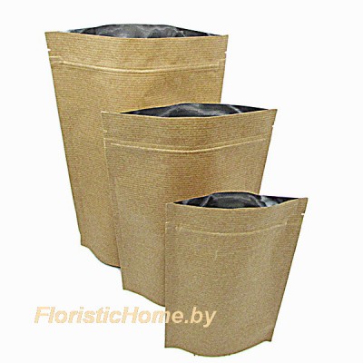 ПАКЕТ Дой-пак бумажный двухслойный (металл), с ЗИП-замком, 10,5 см х 19 см + (3+3) , 0 - в ассортиме