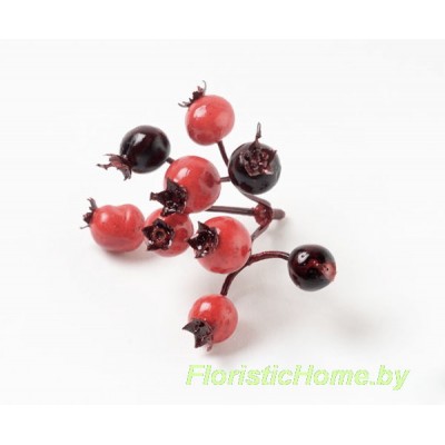 Гроздь ягод шиповника, h 7 см, темно-красный-темно-бордовый