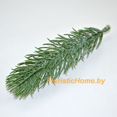 ВЕТКА Лапка елки одиночная в белой патине, Пластик, L 13,5 см, хвойно-зеленый