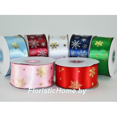 ЛЕНТА атласная, "Новый год", h 4 см  х 18 м, 0 - в ассортименте
