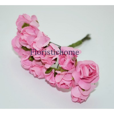 ИСКУССТВЕННЫЙ ЦВЕТОК Роза 12 шт. раскрытая, бумага, d 1,8 см, кораллово-розовый