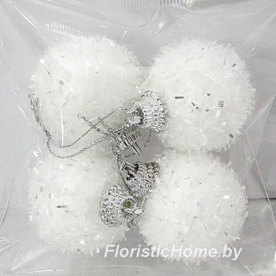 ДЕКОР Шар-подвеска в обсыпке, 4 шт., d 4 см, 0 - в ассортименте