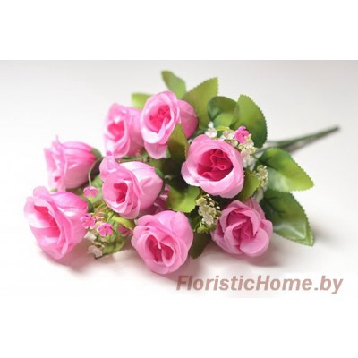 БУКЕТ ЦВЕТОВ Розы с берграссом и мелкими цветами, h 44 см, темно-холодно-розовый