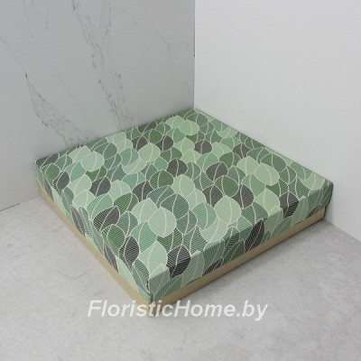 КОРОБКА   31 см х 31 см х 5 см, "Листики" c крафт дном