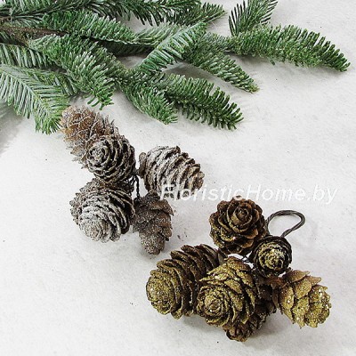 ШИШКА, Лиственницы в глиттере 6 шт/в связке , L 1-4 см, 0 - в ассортименте