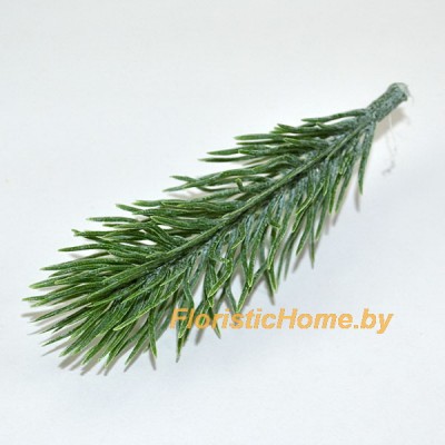 ВЕТКА Лапка елки одиночная в белой патине, Пластик, L 9,5 -11,5 см., хвойно-зеленый
