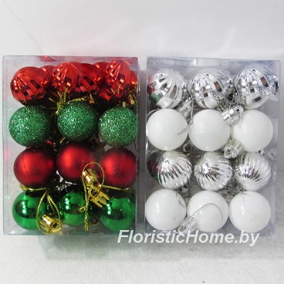 ДЕКОР Набор ёлочных шаров, 24 шт., d 3 см, 0 - в ассортименте