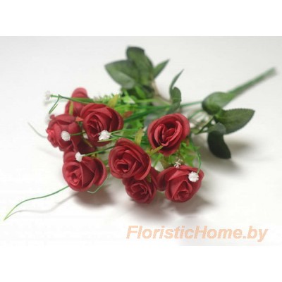 БУКЕТ ЦВЕТОВ Розы с берграссом, h 37 см, бордовый