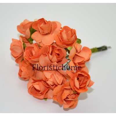 ИСКУССТВЕННЫЙ ЦВЕТОК Роза 12 шт. раскрытая, бумага, d 1,8 см, оранжевый