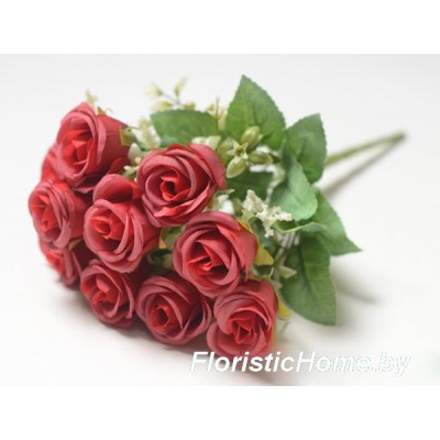 БУКЕТ ЦВЕТОВ Розы с тычинками, h 33 см, темно-красный