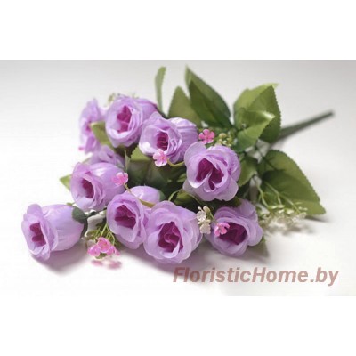 БУКЕТ ЦВЕТОВ Розы с берграссом и мелкими цветами, h 44 см, сиренево-лавандовый