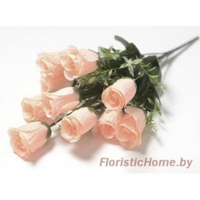 БУКЕТ ЦВЕТОВ Розы с завитками и тычинками, h 44 см, бледно-персиковый