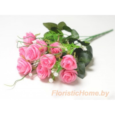 БУКЕТ ЦВЕТОВ Розы с берграссом, h 37 см, темно-розовый