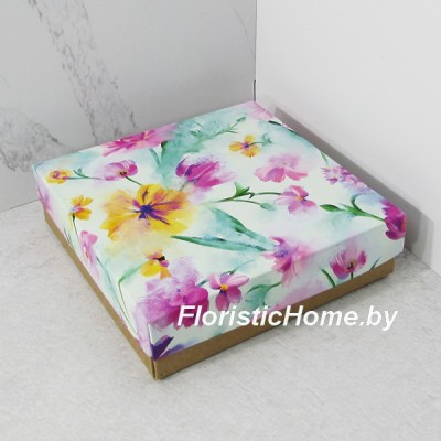 КОРОБКА   15 см х 15 см х 4 см, "Акварель" c крафт дном
